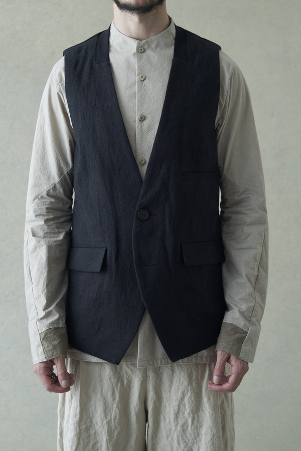 DEVOA 24 spring and summer linen woven vest VTR-WGKV black